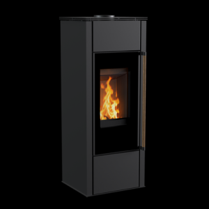 Piec wolnostojący Hati Aqua z płaszczem wodnym 10kW czarny termotec klamka z drewna egzotycznego Jatoba
